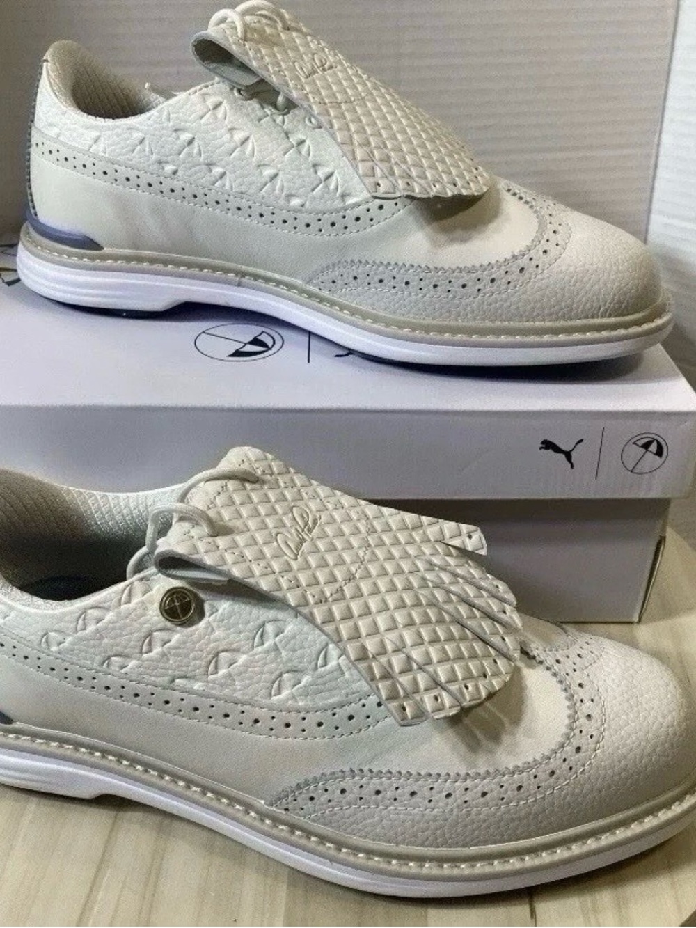PUMA Arnold Palmer Royale Wingtip Golf Shoes Ivory/Zen Blue/White 8 New!